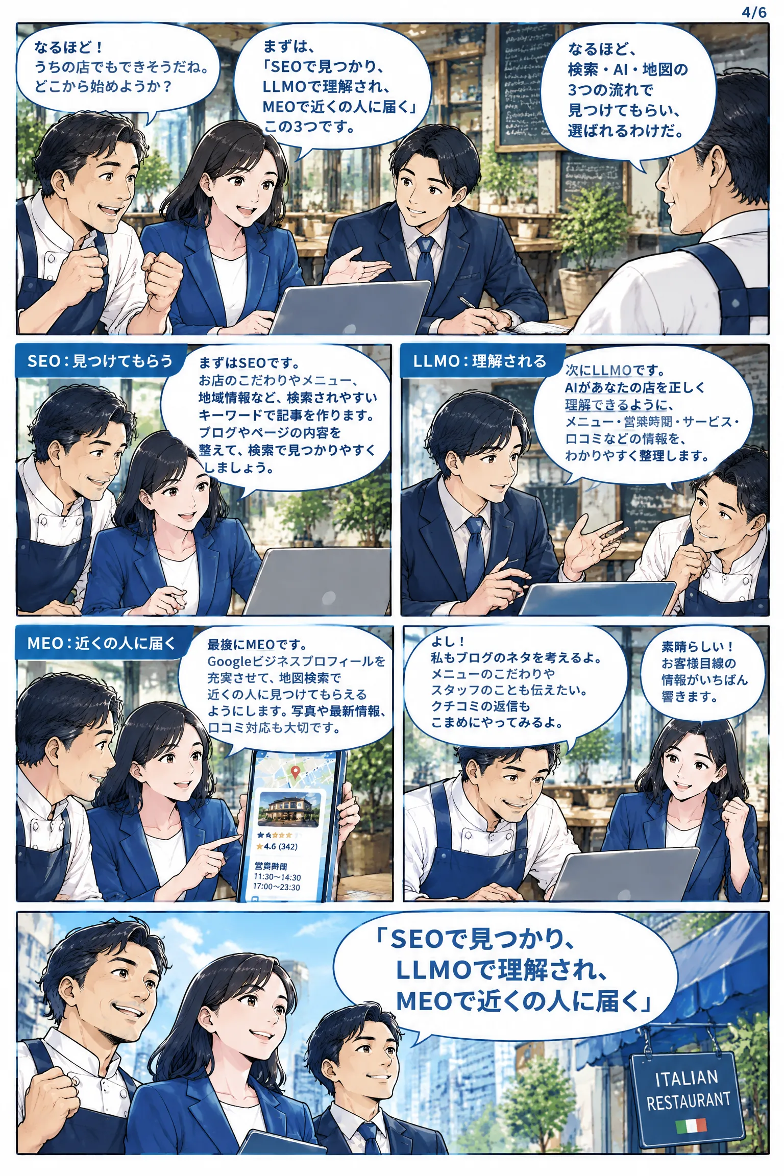 SEO・LLMO・MEOは別々？3つを一体化する方法 漫画 4ページ目